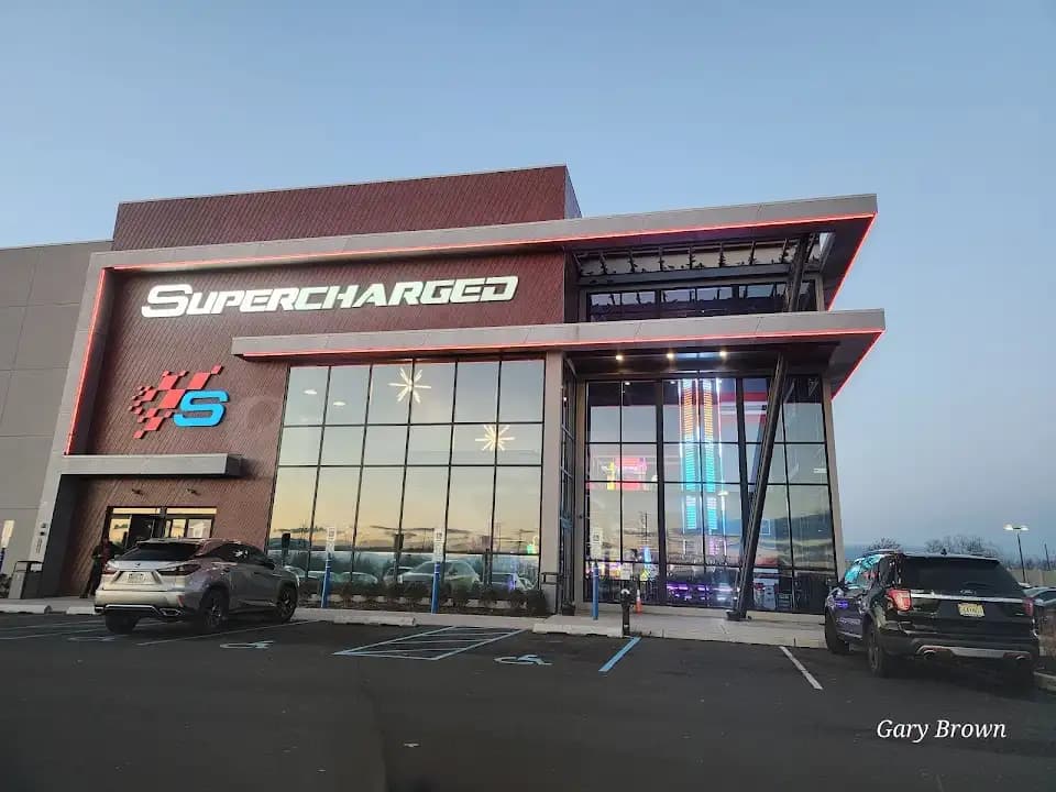 Interior view of Supercharged Entertainment axe throwing facility in New York