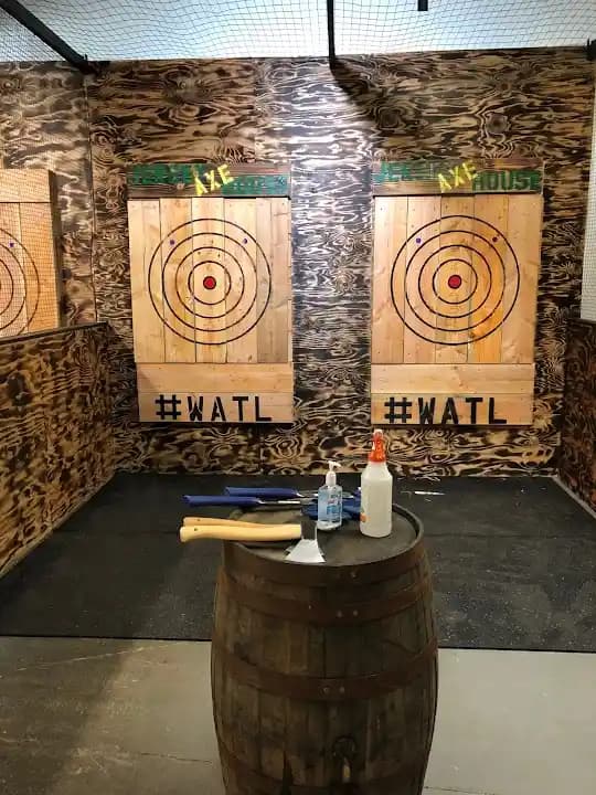 Interior view of Jersey Axe House axe throwing facility in New York