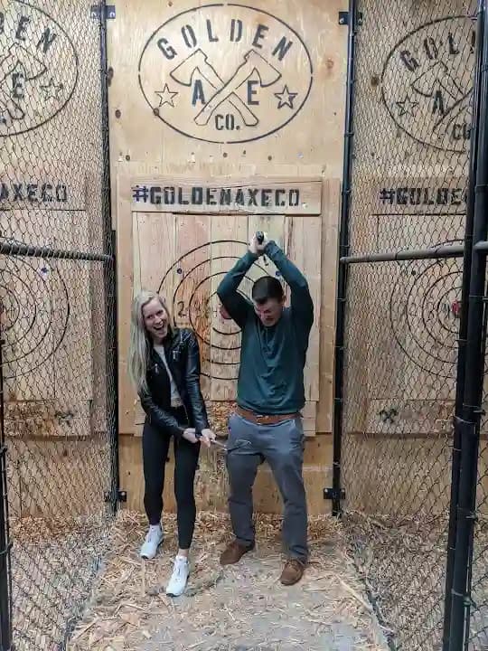 Interior view of Golden Axe Co axe throwing facility in Los Angeles