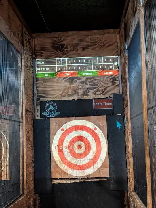 Interior view of Firehouse Axes axe throwing facility in Los Angeles