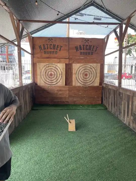 Interior view of Hatchet Hound axe throwing facility in Los Angeles