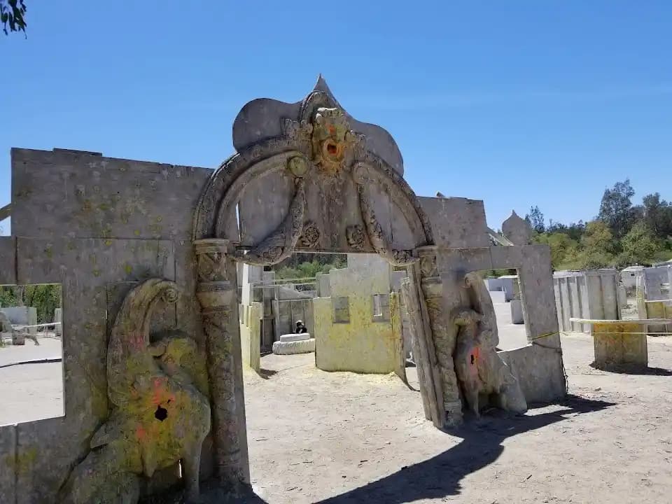 Interior view of SC Village paintball facility in Los Angeles