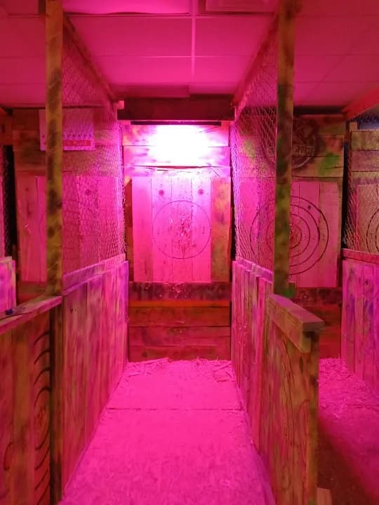 Interior view of Axetreme Sports Cleveland - Axe Throwing & Destruction Zone axe throwing facility in London