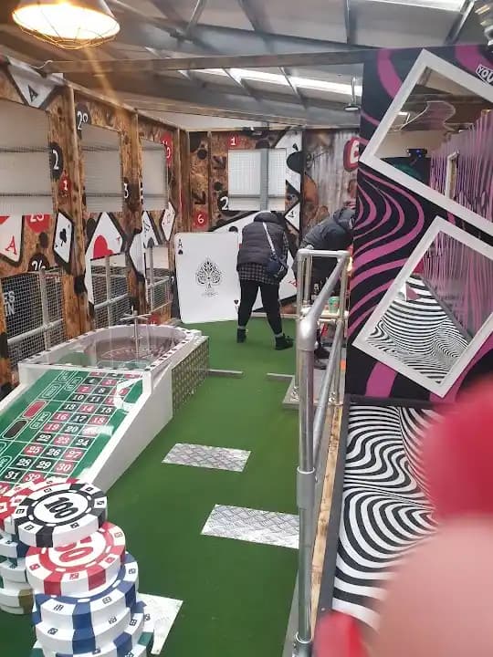 Interior view of Axed Lincoln axe throwing facility in London