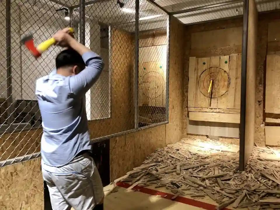 Interior view of Axe Factor axe throwing facility in Sydney
