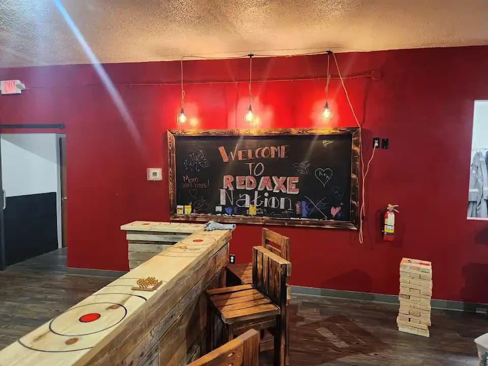 Interior view of Red Axe Nation axe throwing facility in Dallas