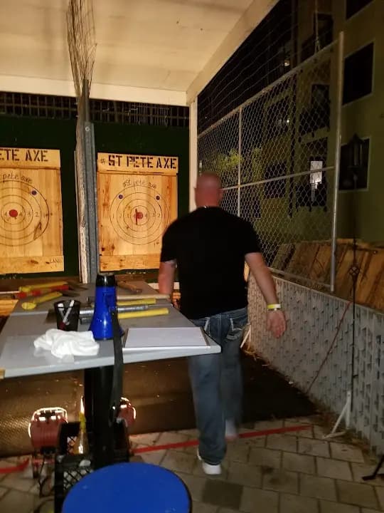 Interior view of St Pete Axe & Ale at Ferg's axe throwing facility in Tampa