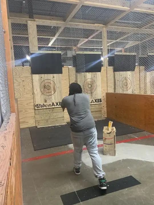 Interior view of Urban Axes axe throwing facility in Houston