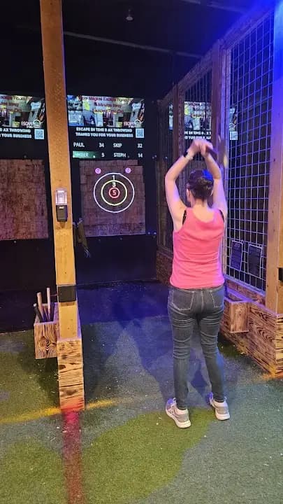 Interior view of Ax Time axe throwing facility in Houston