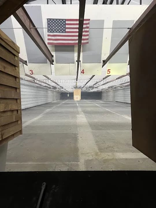 Interior view of 407 Gun Club shooting ranges facility in Dallas