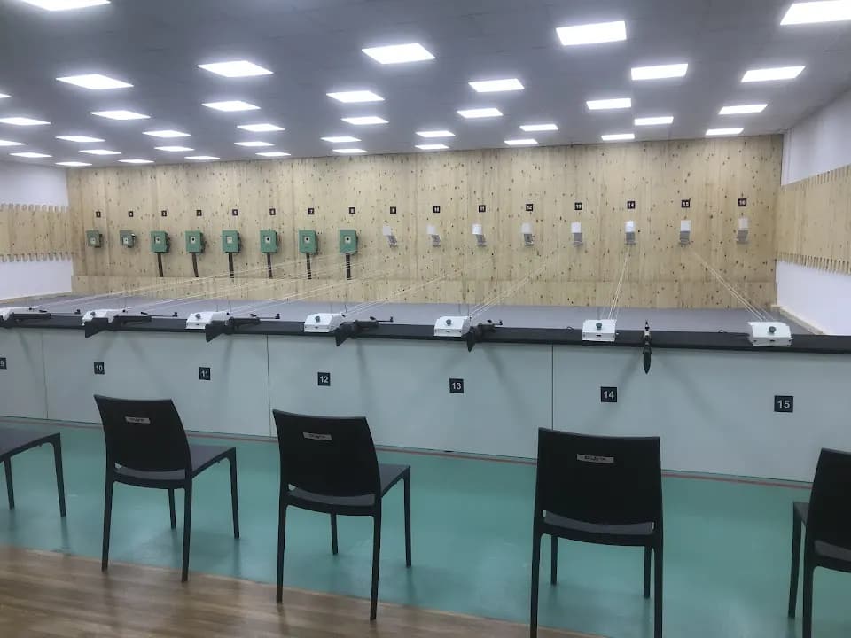 Interior view of Eklavya Sports Shooting Academy shooting ranges facility in Bangalore