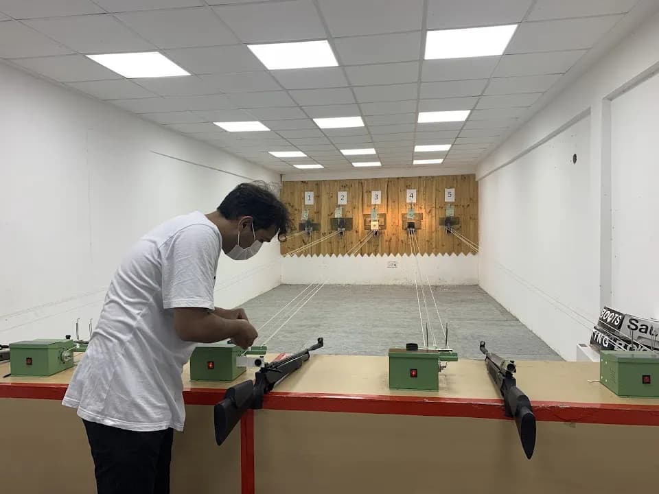 Interior view of Arjun Sports Shooting Academy At Active Arena shooting ranges facility in Bangalore