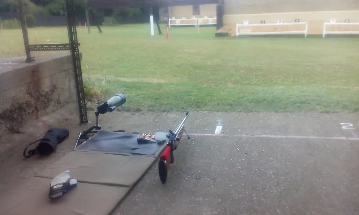 Interior view of Hendon Rifle Club shooting ranges facility in London