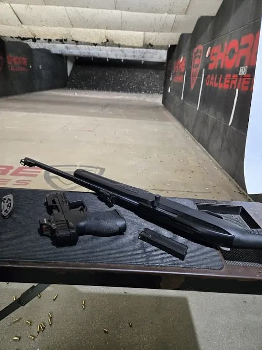 Interior view of Shore Galleries shooting ranges facility in Chicago